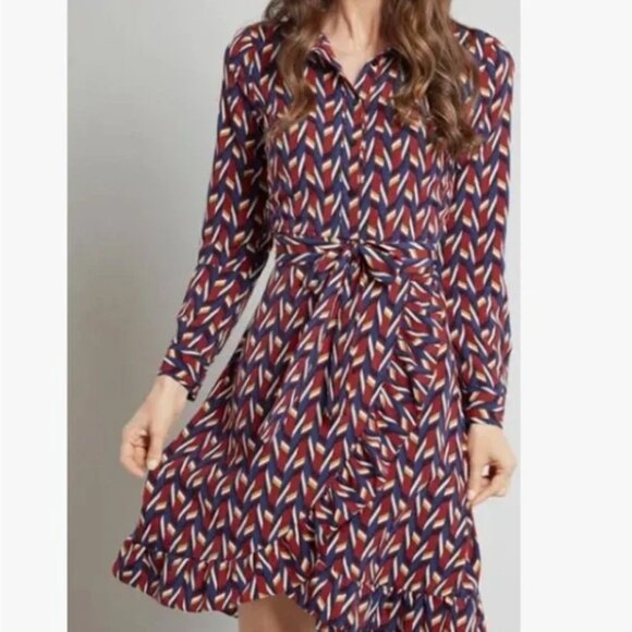 Modcloth Dresses & Skirts - Modcloth Lace & Mesh Chevron Long Sleeve Dress 2X